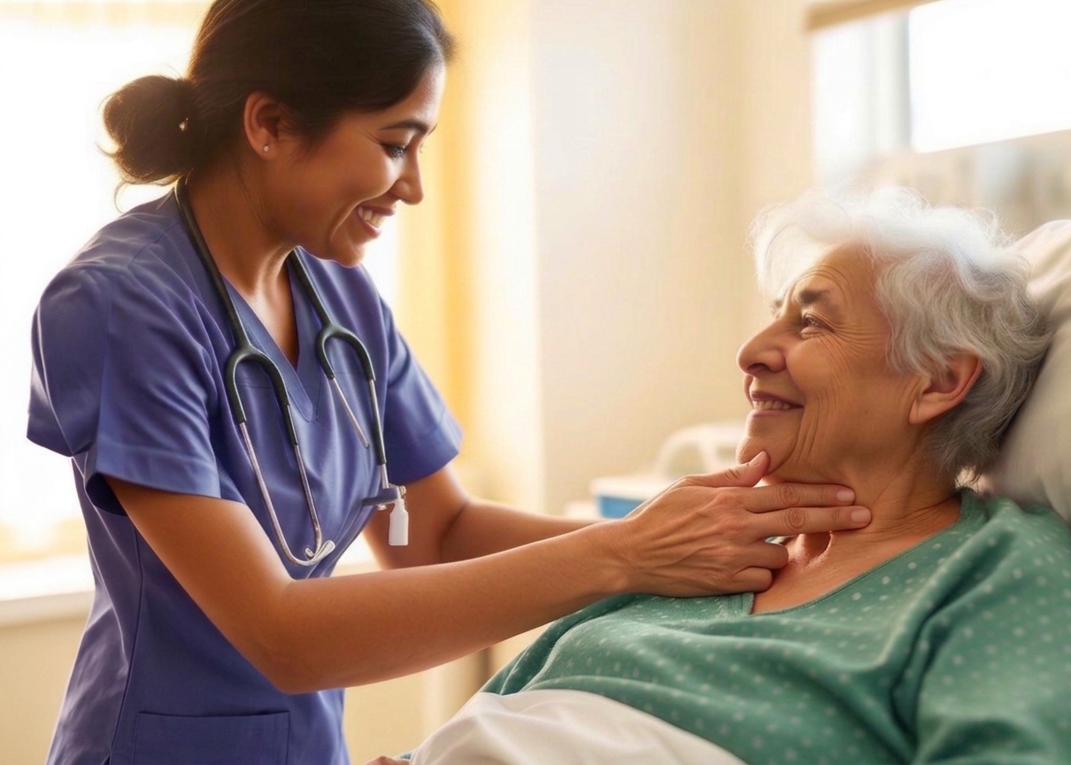 A nurse caring for an elderly patient